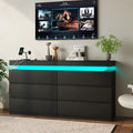Dyonery - Modern 6-Drawer Dresser with Sliding Desktop & Power Outlet - Storage Cabinet with LED Lights - Black