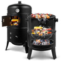 Winado - Charcoal Smoker BBQ Grill 3in1 Outdoor Vertical Smokers Portable Meat Cooker for Camping Picnic - Black