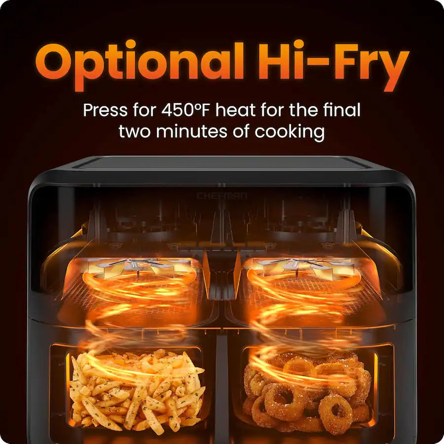 Chefman - Dual Basket Digital Air Fryer w/ Easy View Windows, 2 Independent 3 Qt Baskets - Black