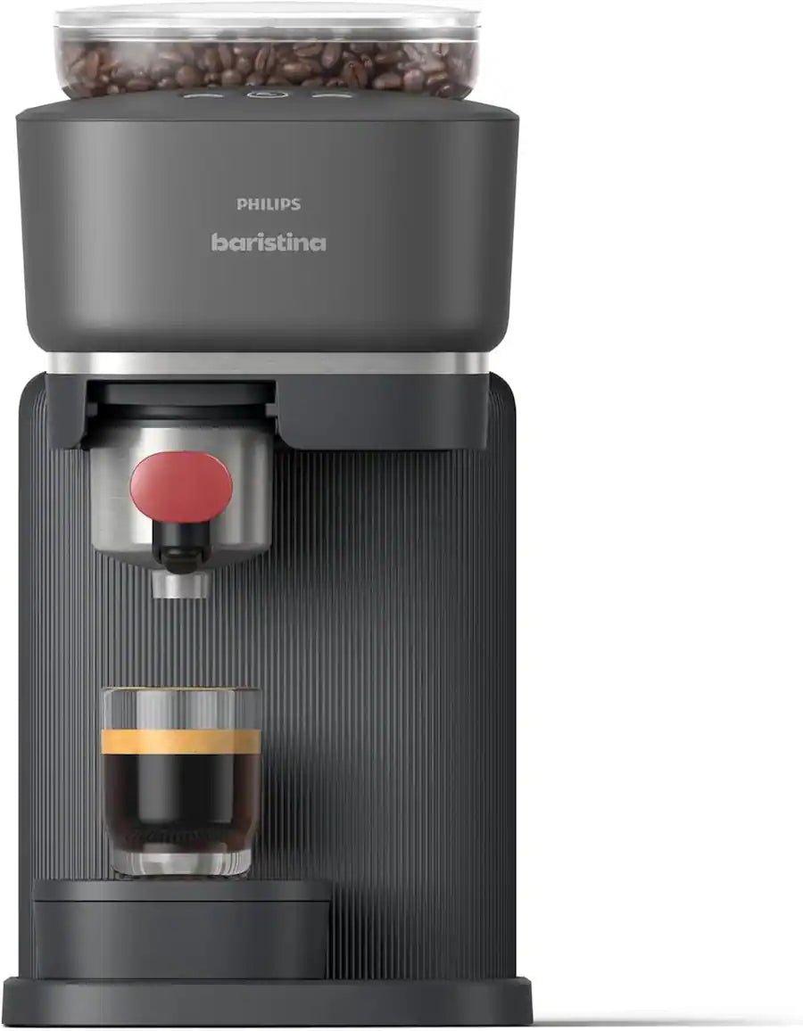 Philips - Baristina Espresso Machine, Automatic Grinder, Black with Berry Red Portafilter