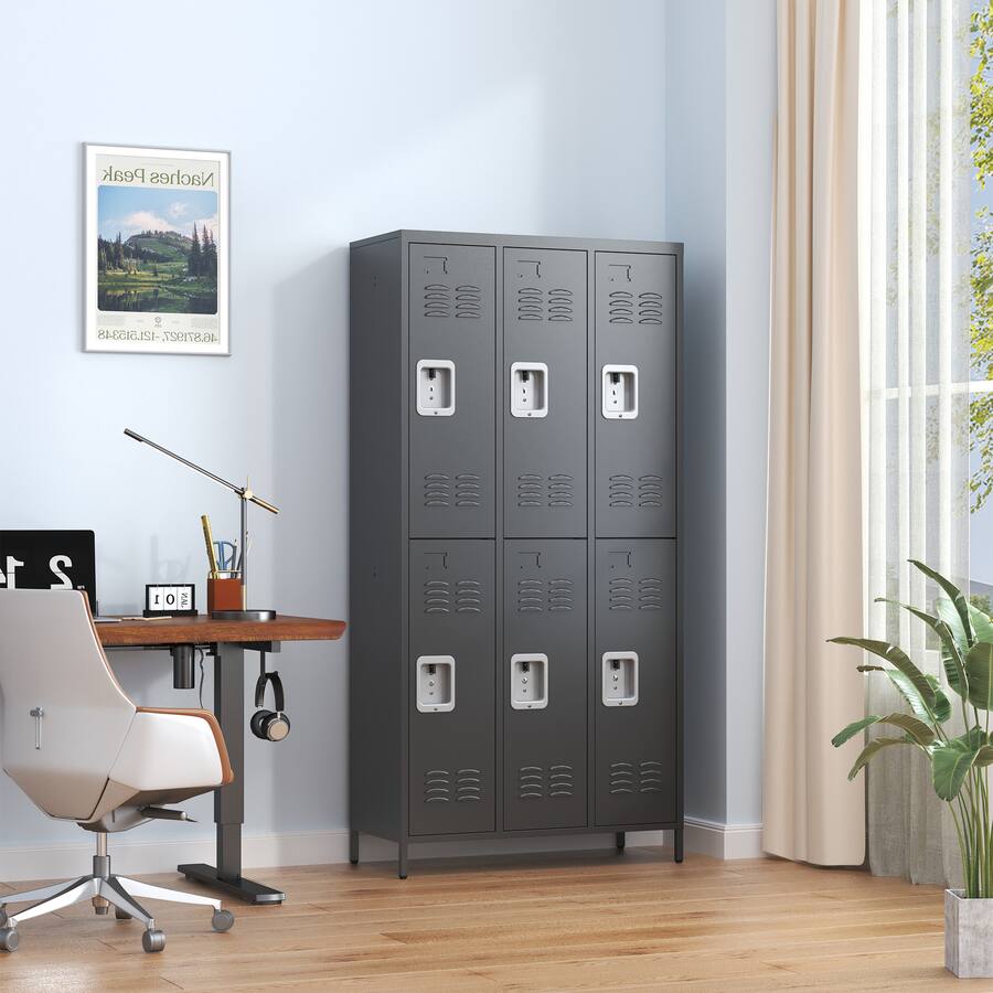 Anysun - 6-Door 72" Metal Storage Locker with Secure Locks, Assembly Required - Black