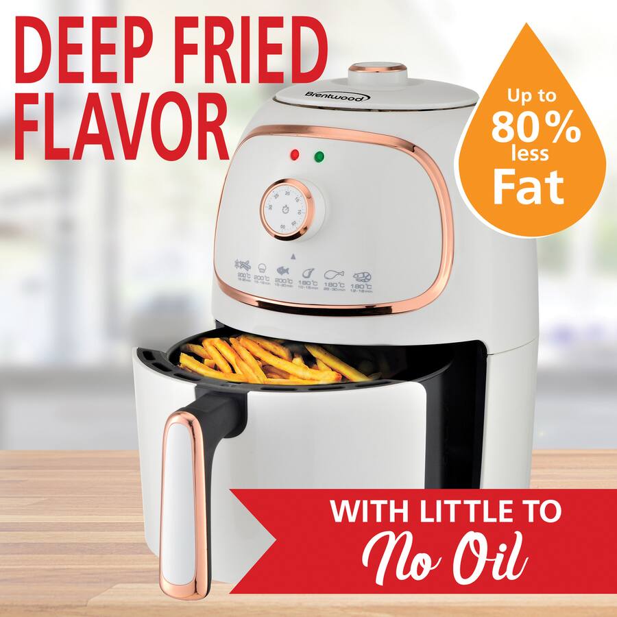 Brentwood - 2 Quart Small Electric Air Fryer with Timer and Temp Control - White