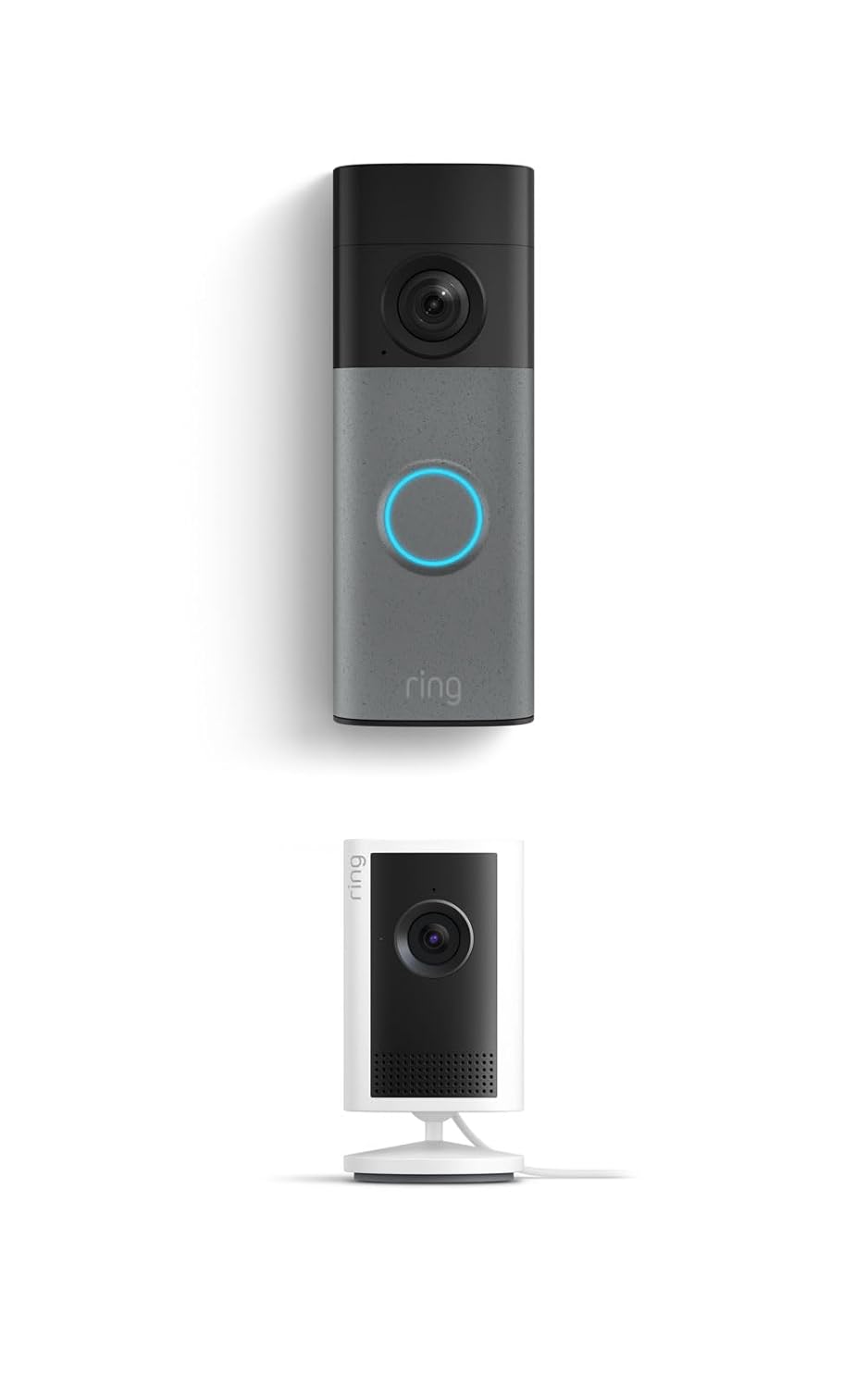 Ring Battery Doorbell (newest model), Speckled Gray with Indoor Cam Plus, White