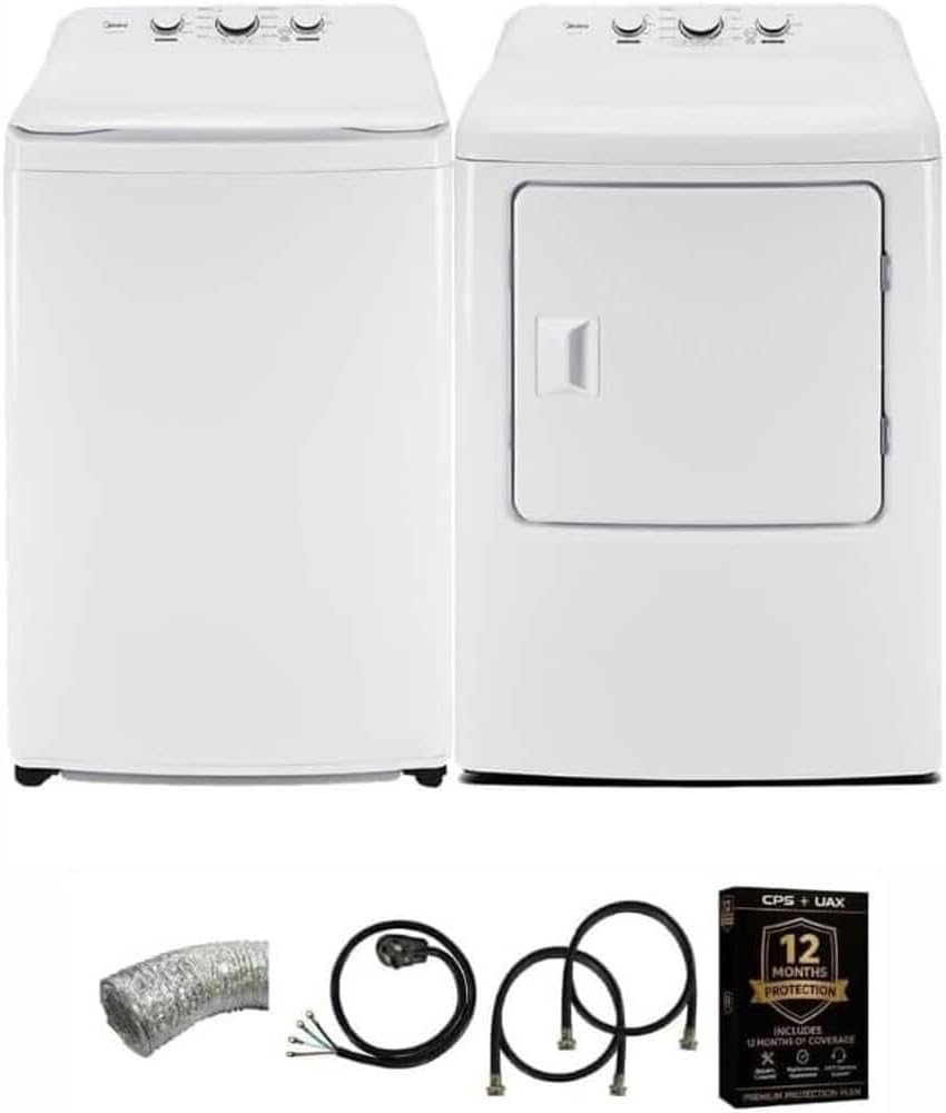 Midea White Top Load Washer and Dryer Pair 3.9 Cu Ft High Efficiency Washer and 6.7 Cu Ft