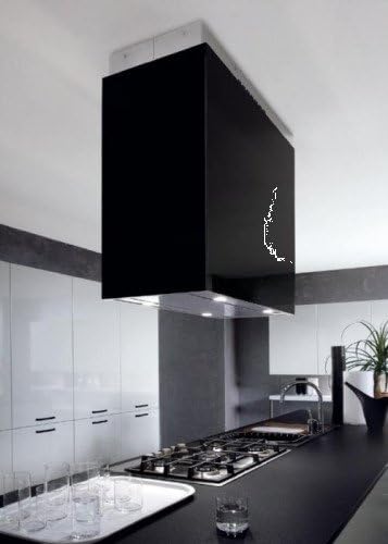 Futuro Futuro Lombardy Black 36 Inch Island-mount Range Hood, Stainless Steel & Black Glass, LED