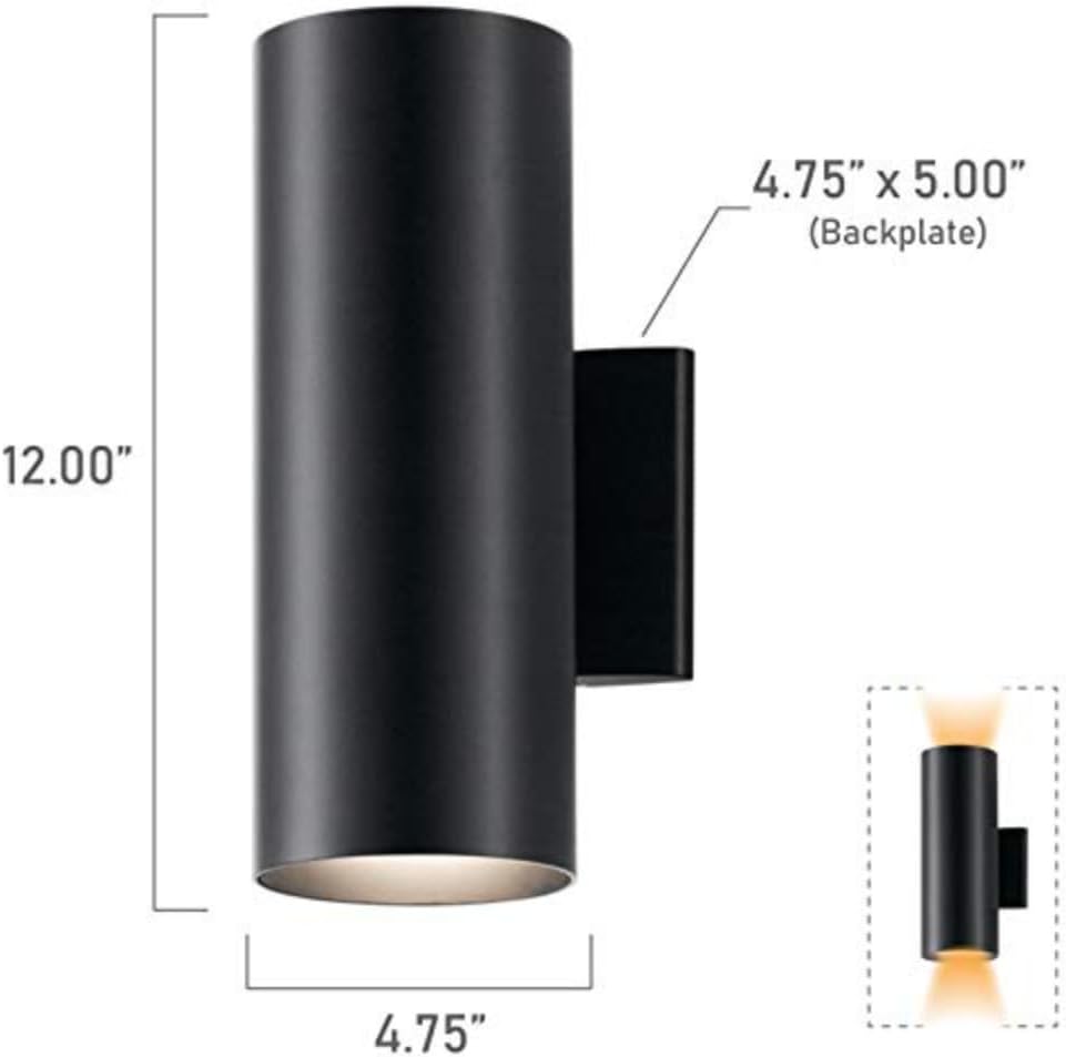 Kichler Cylinders 12" Outdoor Wall Sconce in Black, 2-Light Exterior Wall Light, Cylinder Fixture