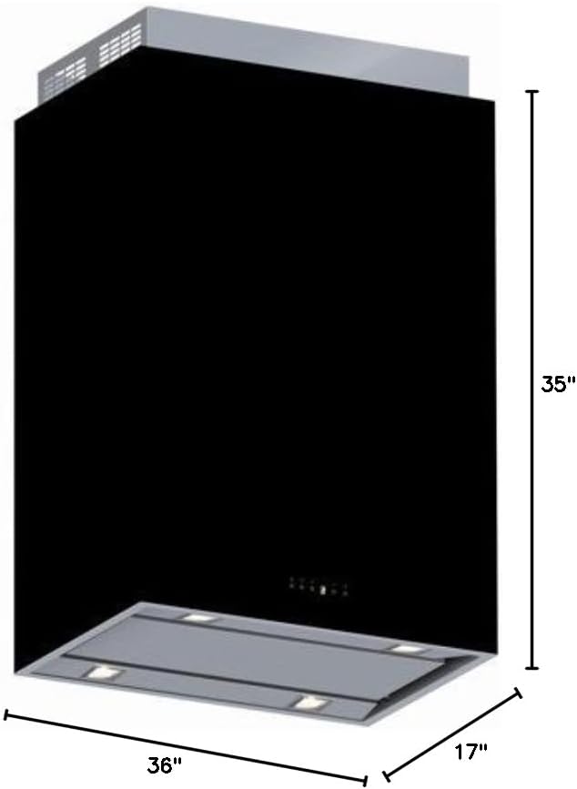 Futuro Futuro Lombardy Black 36 Inch Island-mount Range Hood, Stainless Steel & Black Glass, LED
