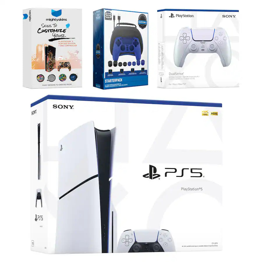 PlayStation 5 Slim Disc Bundle with Extra Controller, Accessory Kit and MightySkins Code