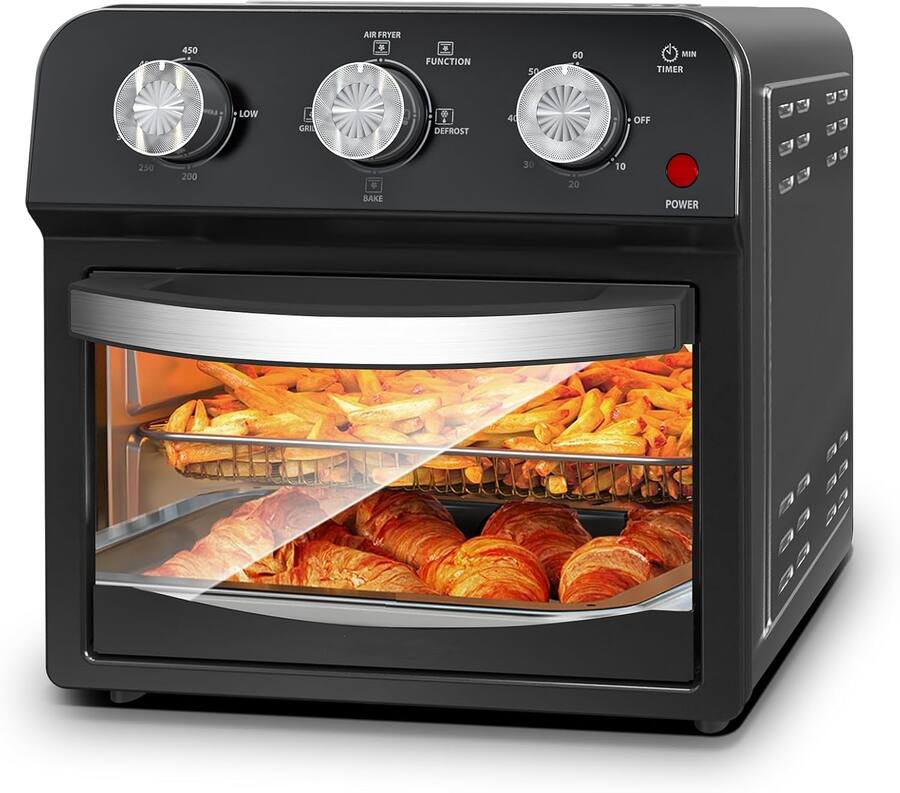 MOOSOO - 13 Quart Convection Toaster Oven, 1500W, 7-in-1 Air Fryer with Roast, Bake, Grill, Broil, Toast, Dehydrate, Defrost - Black
