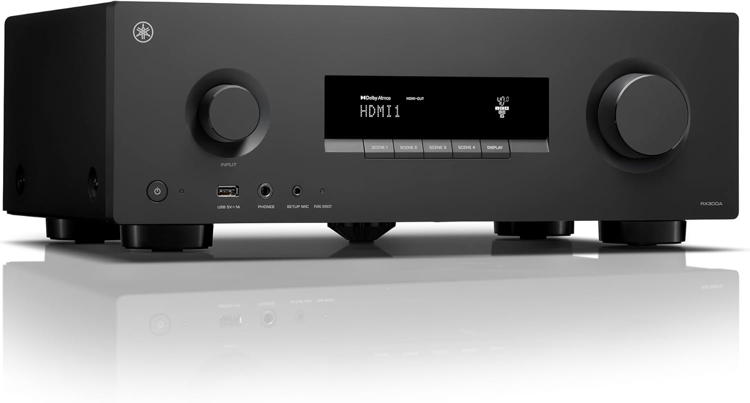 Yamaha RX300A 5.2-Channel Home Theater AV Receiver with Dolby Atmos, 4K120/8K HDMI and Bluetooth Multipoint (Black