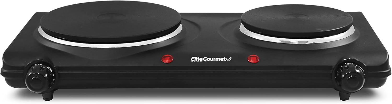 Elite Gourmet EDB-302BF Countertop Double Cast Iron Burner
