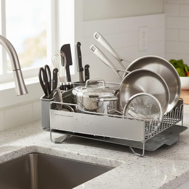 KitchenAid Large Capacity Full Size Rust Resistant Dish Rack with Angled Drain Board