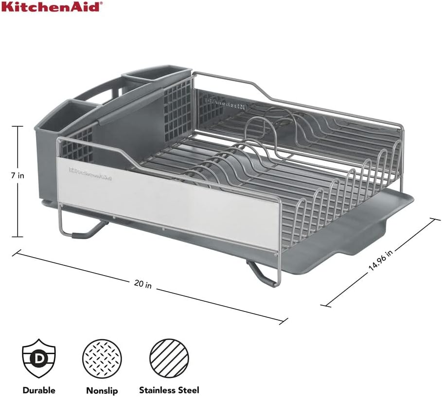 KitchenAid Large Capacity Full Size Rust Resistant Dish Rack with Angled Drain Board