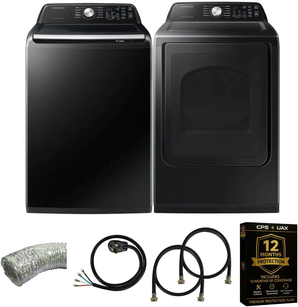 Samsung Smart 4.7 Cu Ft Top Load Washer & 7.4 Cu Ft Electric Dryer, Sensor Stops Overdrying