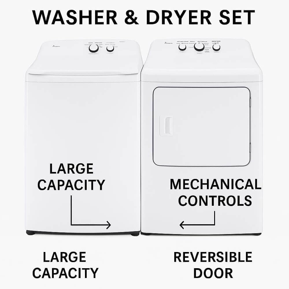 Midea White Top Load Washer and Dryer Pair 3.9 Cu Ft High Efficiency Washer and 6.7 Cu Ft