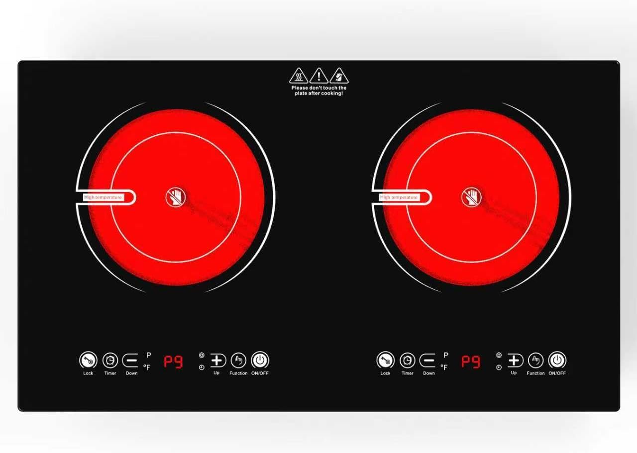 2 Burner Electric Cooktop,110V 2400W ElectricStove Top with Touch Control,9 Heating Level