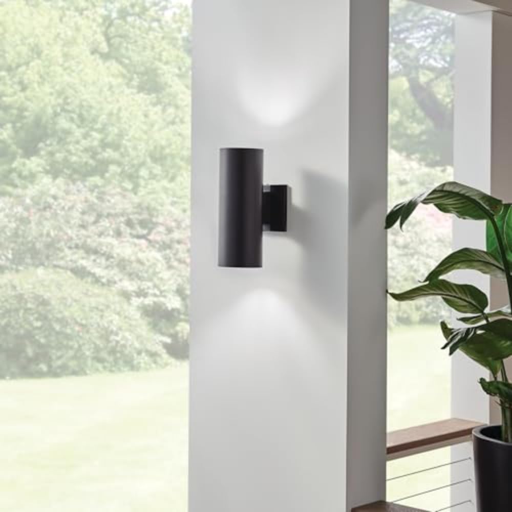 Kichler Cylinders 12" Outdoor Wall Sconce in Black, 2-Light Exterior Wall Light, Cylinder Fixture