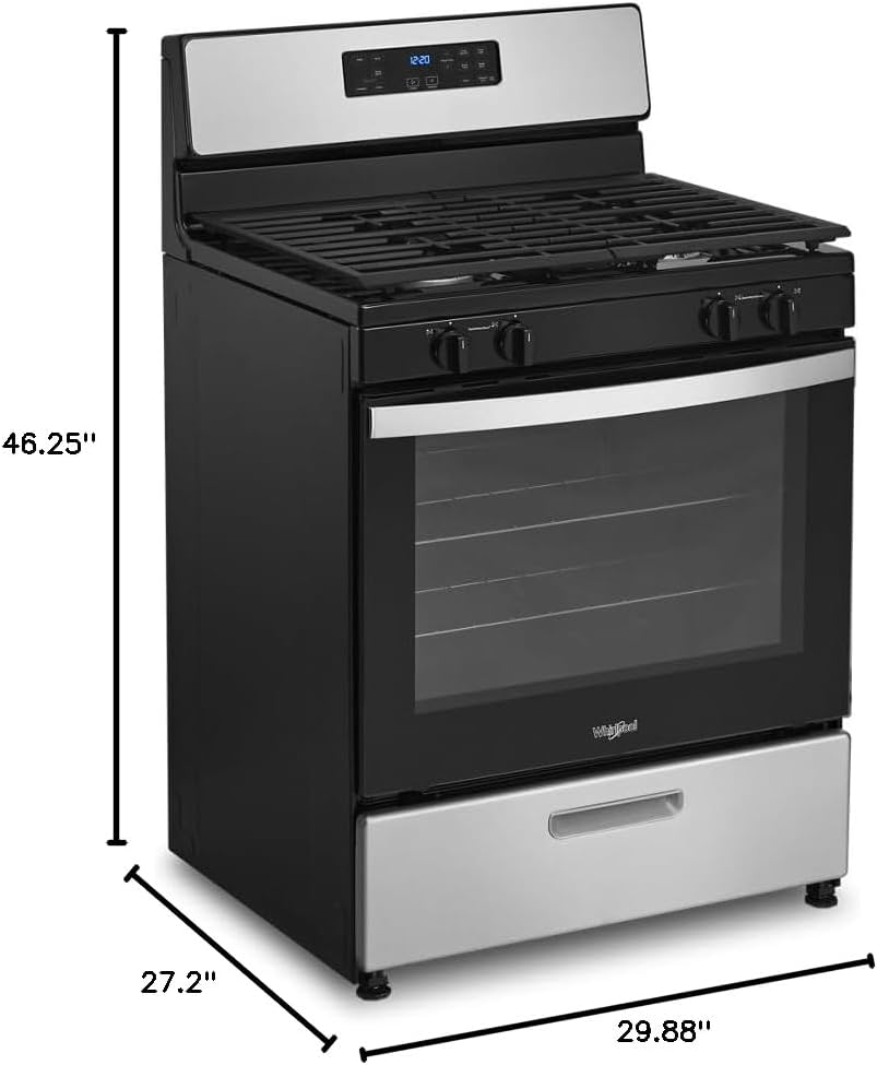 Whirlpool WFG320M0MS 30 Inch Freestanding Gas Range with 4 Sealed Burners, 5.1 cu. ft.