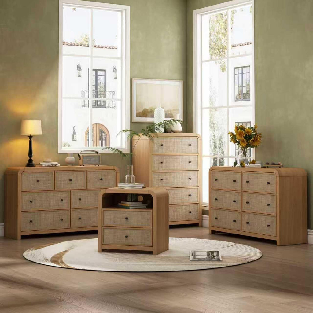 Oak&Sparrow Rattan Nightstand Set of 2, 23.6'' Rattan End Table with Ample Storage