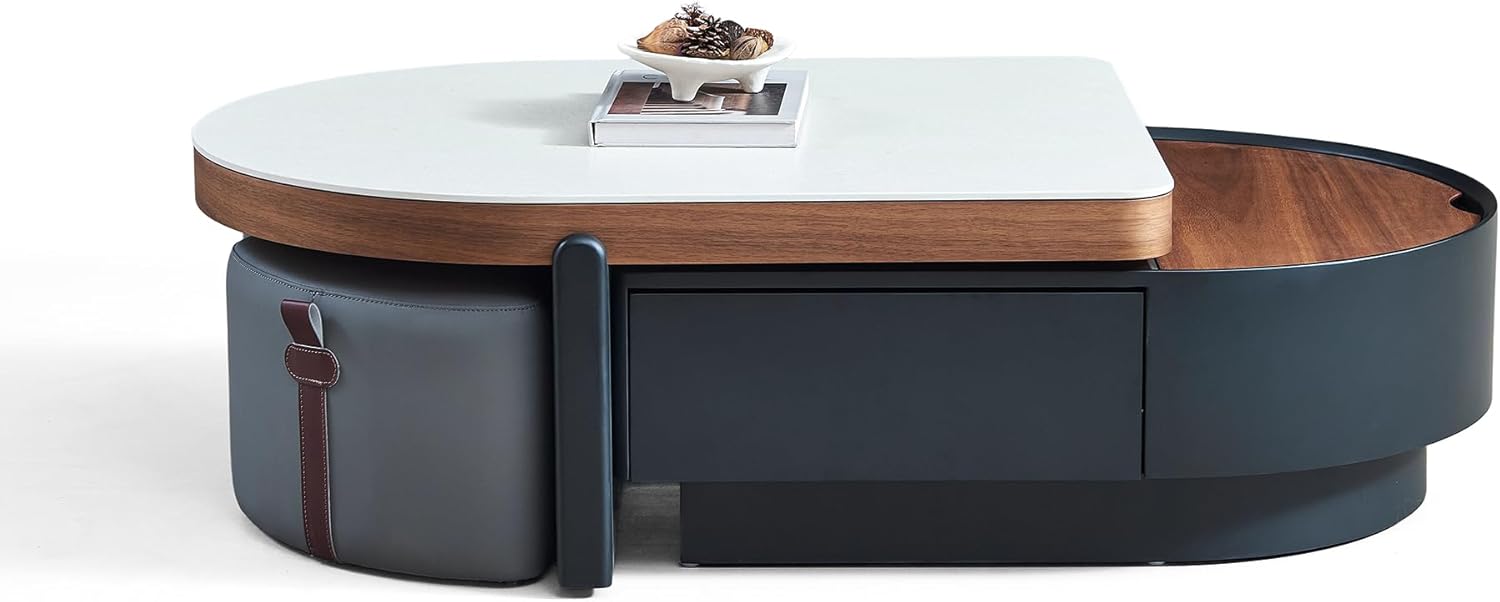 47" Lift Top Coffee Table with 4 Stools & Storage Drawers, Modern Multifunctional Convertible Center