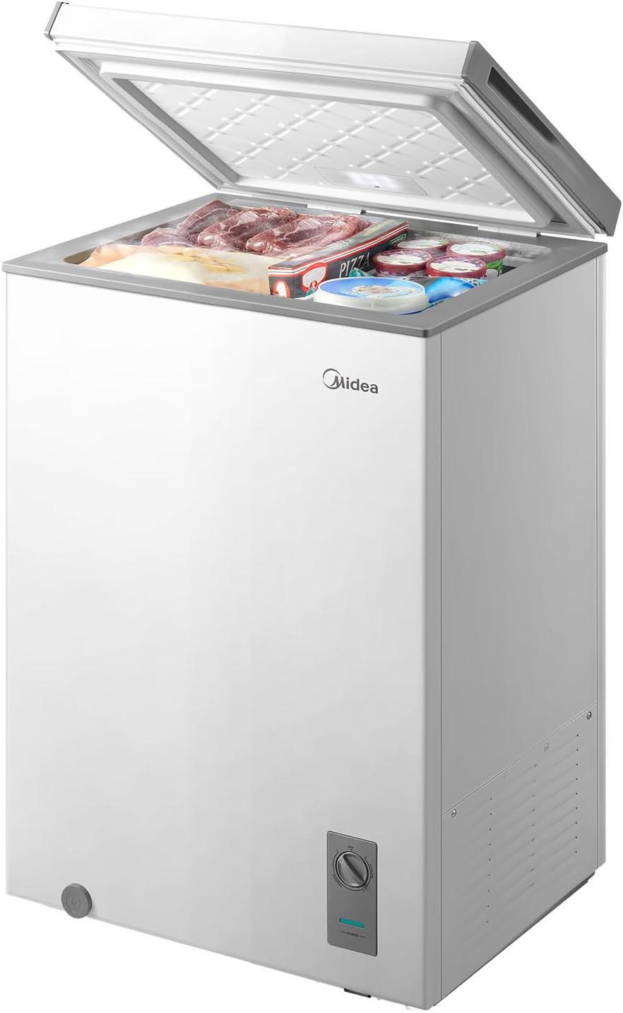 Midea MERC04C4BAWW Chest Freezer, 3.5 Cubic Feet Freezer With Removable Basket