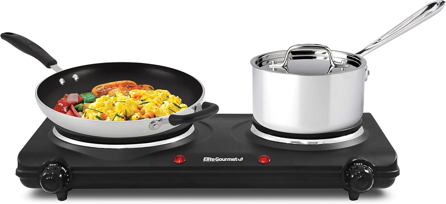 Elite Gourmet EDB-302BF Countertop Double Cast Iron Burner