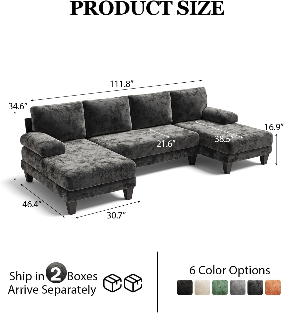 U-Shaped Sectional Couches for Living Room | 112 Inch Modern Sectional