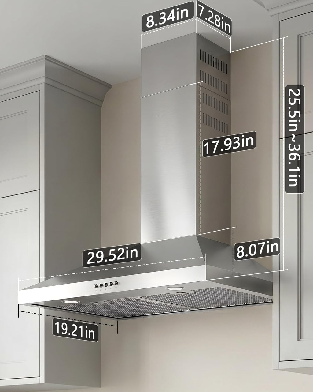 Range Hood 30inch Under Cabinet - Wall Mount Stainless Steel Kitchen Vent Hood