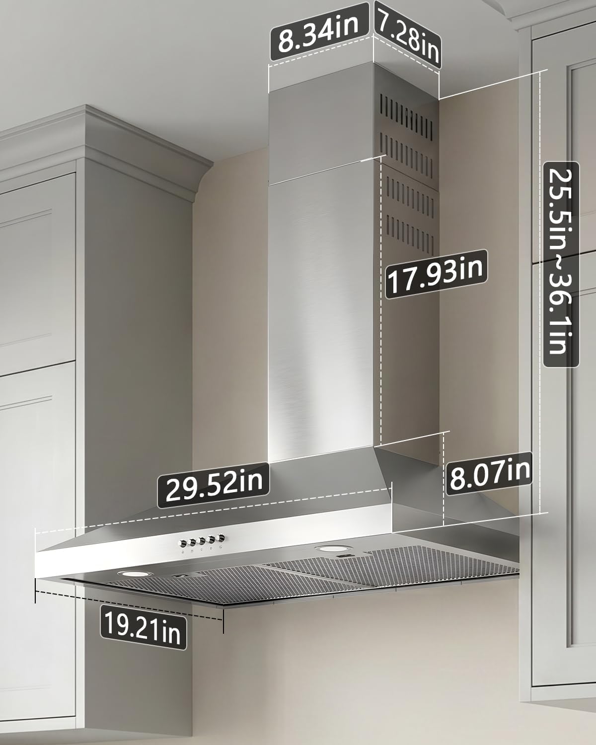 Range Hood 30inch Under Cabinet - Wall Mount Stainless Steel Kitchen Vent Hood