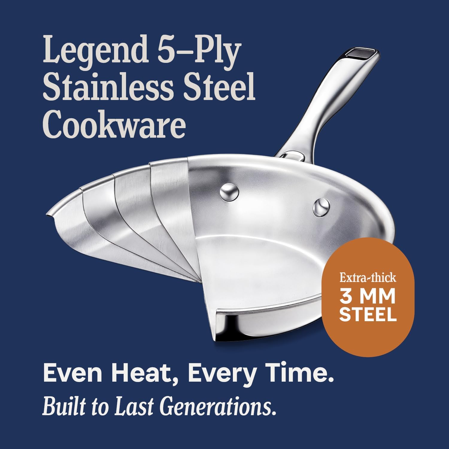 LEGEND COOKWARE 5-Ply Stainless Steel Cookware Set, 14-Piece Pots and Pans Set