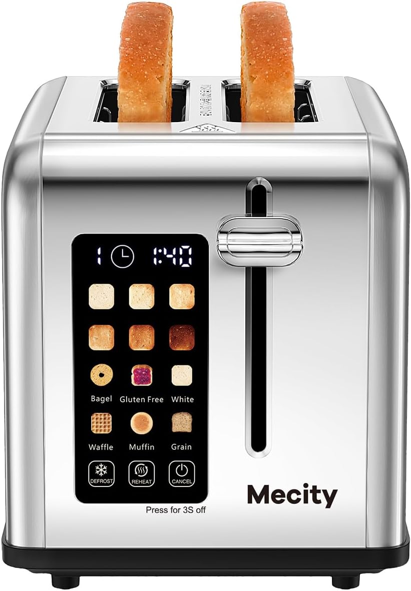Mecity 2 Slice Toaster Touch Screen 1.5" Wide Slot, Stainless Steel