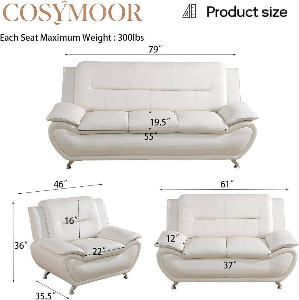 Faux Leather Sectional Sofa Set, Contemporary Living Room Furniture Set, 2-Piece Loveseat and Chair Set