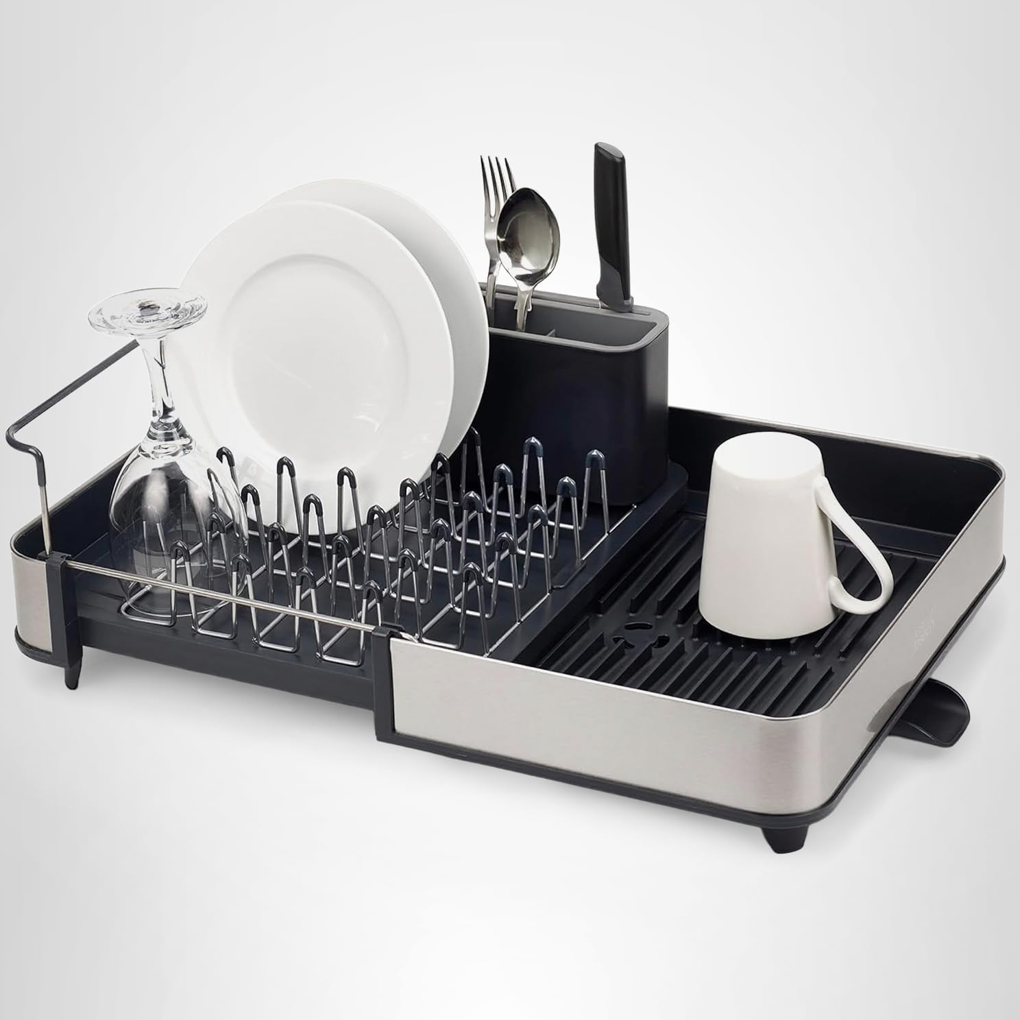Joseph Joseph Extendable Dish Drying Rack with Dual Parts - Stainless Steel, Non-Scratch,