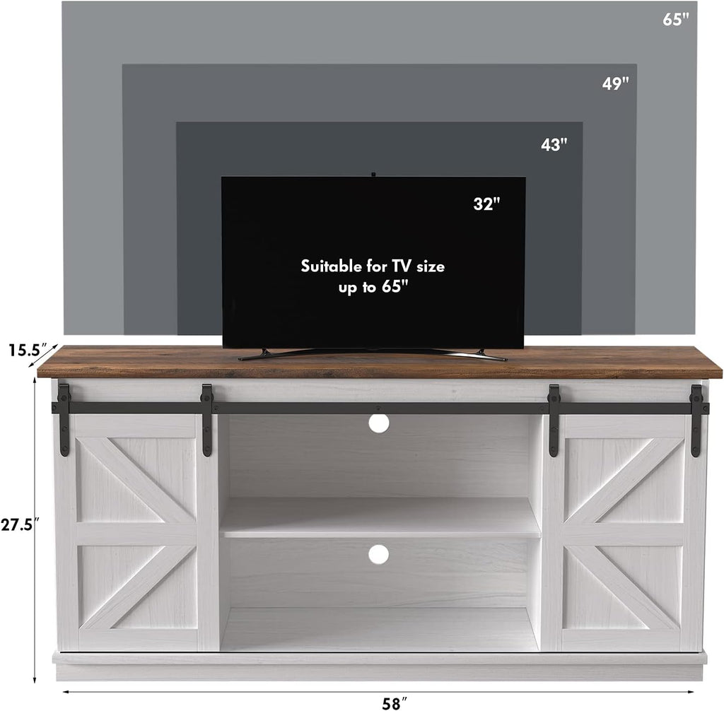 JUMMICO TV Stand for 65 Inch TV, Entertainment Center with Storage Cabinets and Sliding Barn Doors
