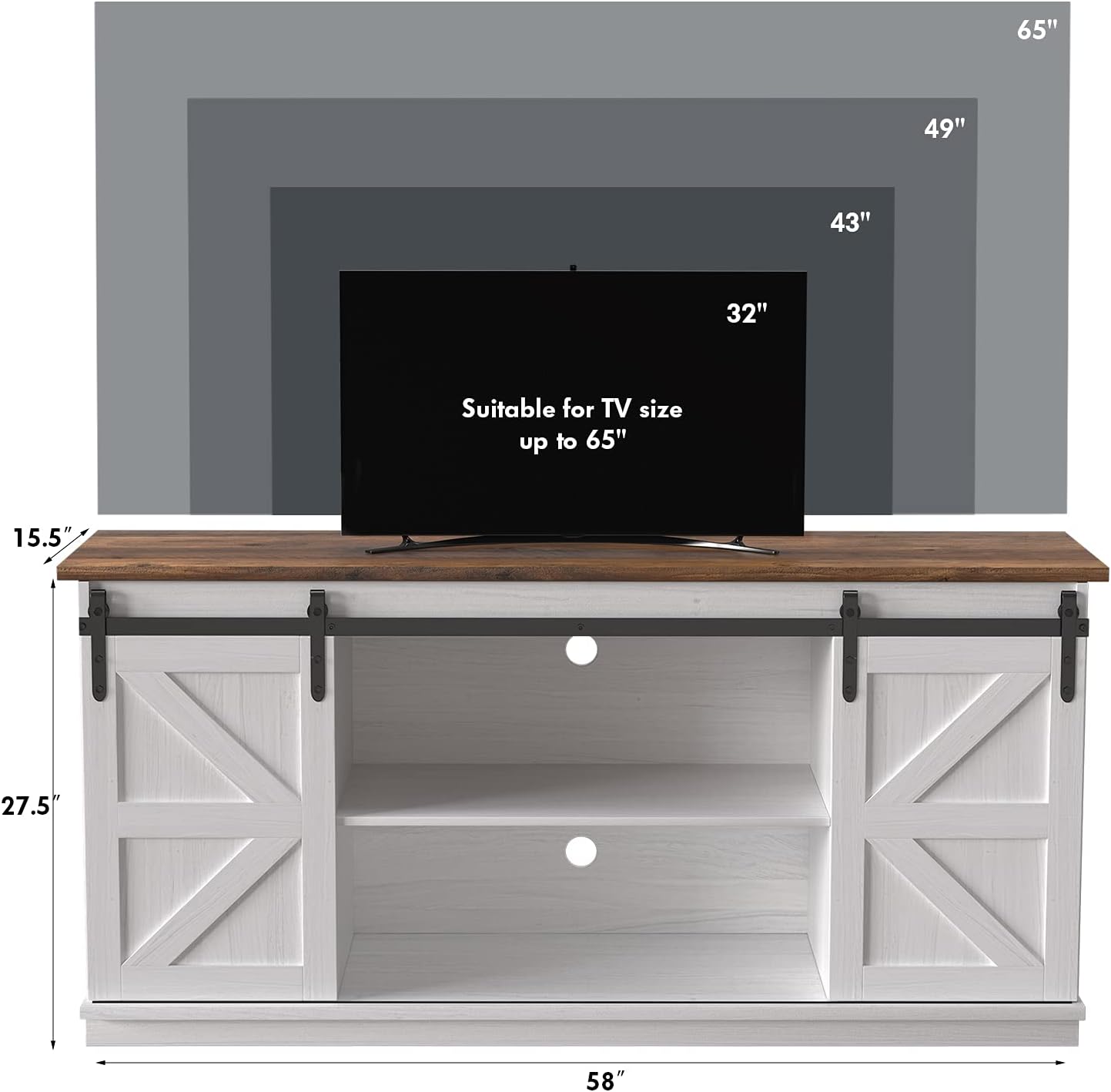 JUMMICO TV Stand for 65 Inch TV, Entertainment Center with Storage Cabinets and Sliding Barn Doors