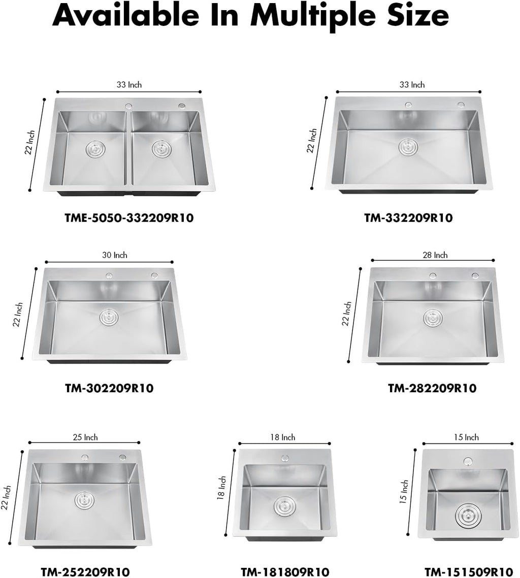 33 Inch Large Single Bowl Drop in Kitchen Sink,Nano Coating Stainless Steel Handmade Single Bowl Topmount Kitchen Sink