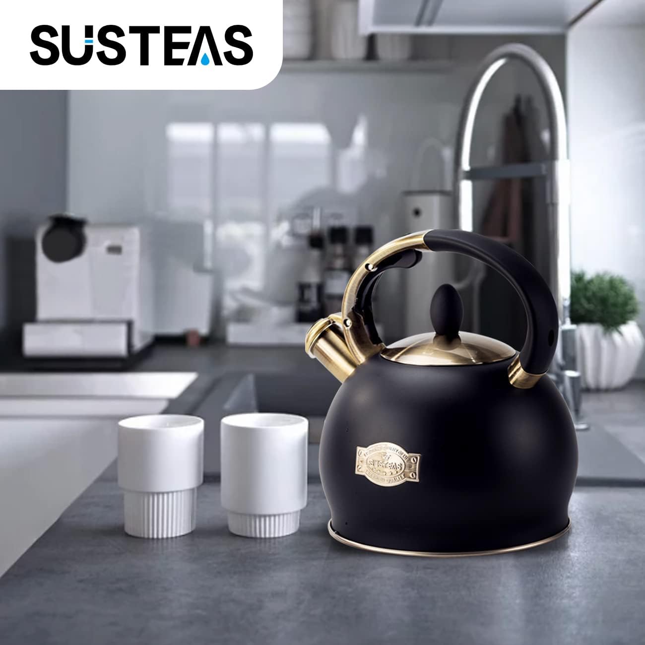 SUSTEAS Stove Top Whistling Tea Kettle - Food Grade Stainless Steel Teakettle Teapot