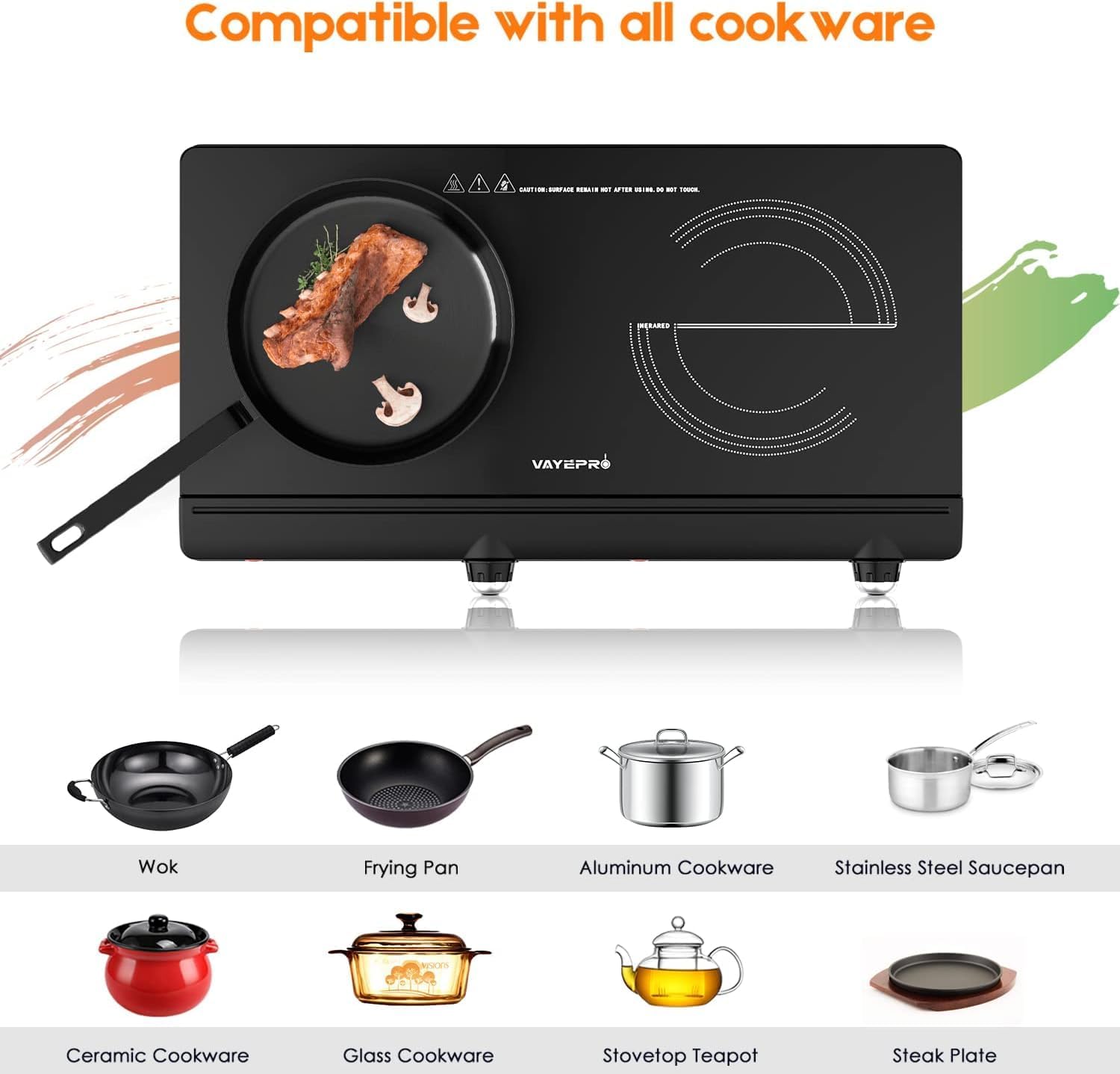 Infrared Double Burner Electric Cooktop - 1800W Portable Stove