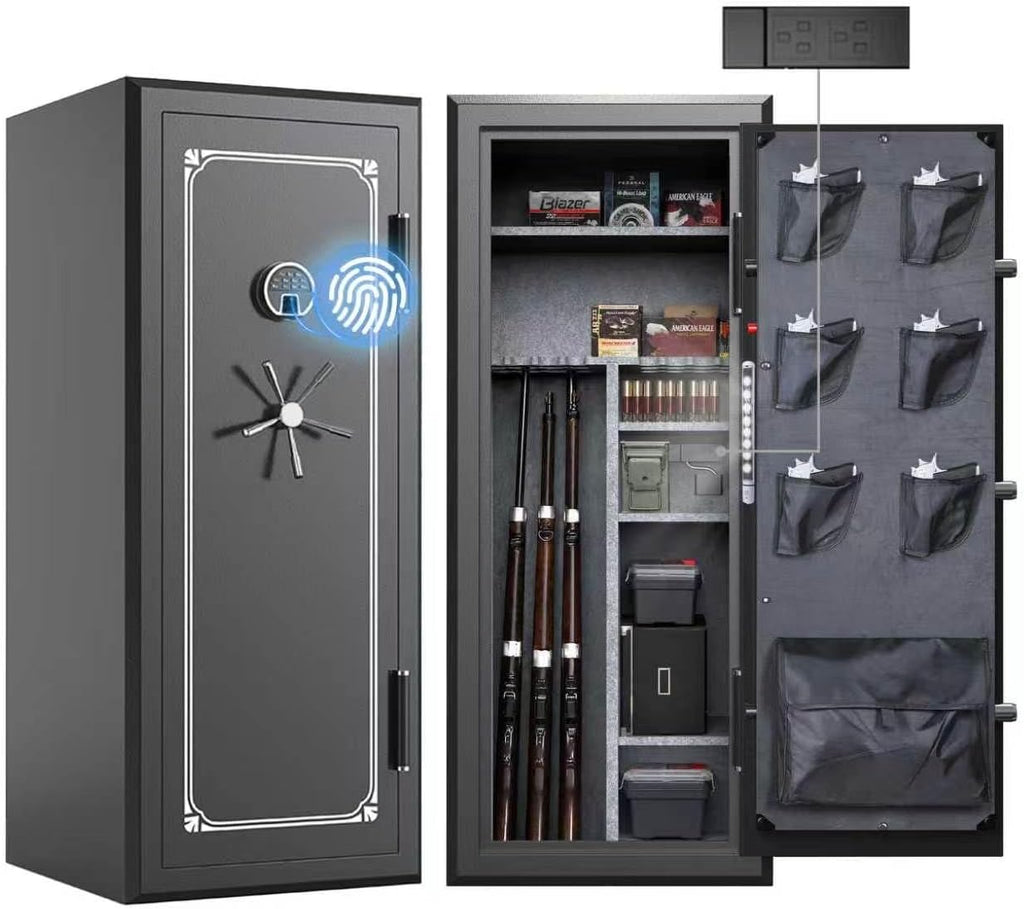 34-Gun Fireproof Safe for Rifles & Pistols, Biometric Gun Safe with Fingerprint, Keypad & Key Access