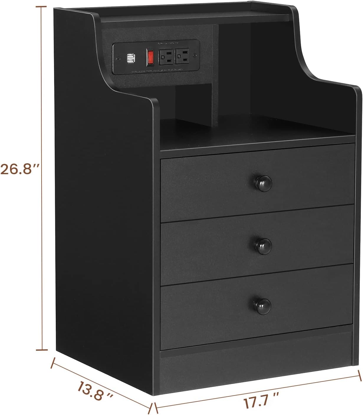 ADORNEVE Nightstand with Charging Station,Black Night Stand for Bedroom