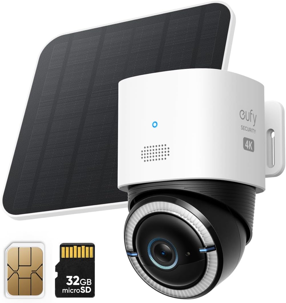 eufy Security 4G LTE Cam S330, 4K Cellular Solar Security Cameras Wireless Outdoor, Pan and Tilt