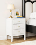 Fluted Nightstand, Farmhouse Night Stand with 3 Drawers