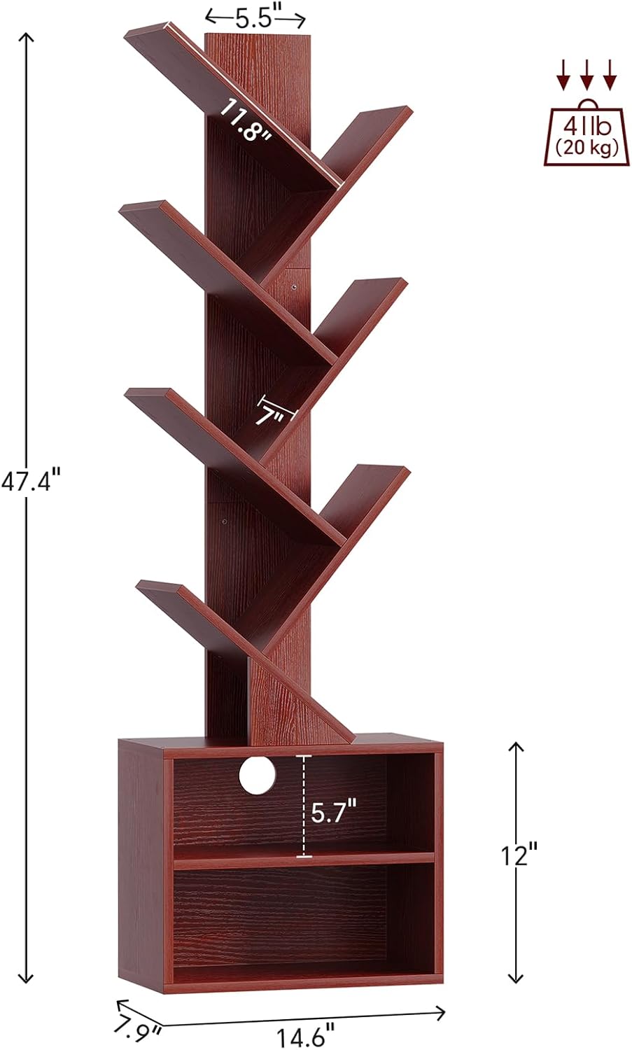 SUNMORY 6 Tier Tree Bookshelf, Tall Bookcase with Storage Cabinet