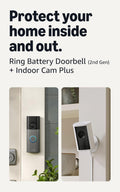 Ring Battery Doorbell (newest model), Speckled Gray with Indoor Cam Plus, White