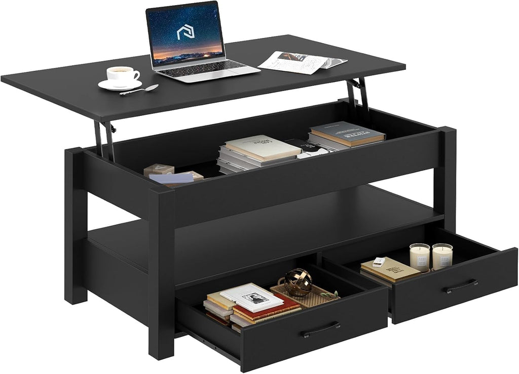 Rolanstar Coffee Table, Lift Top Coffee Table with Drawers and Hidden Compartment