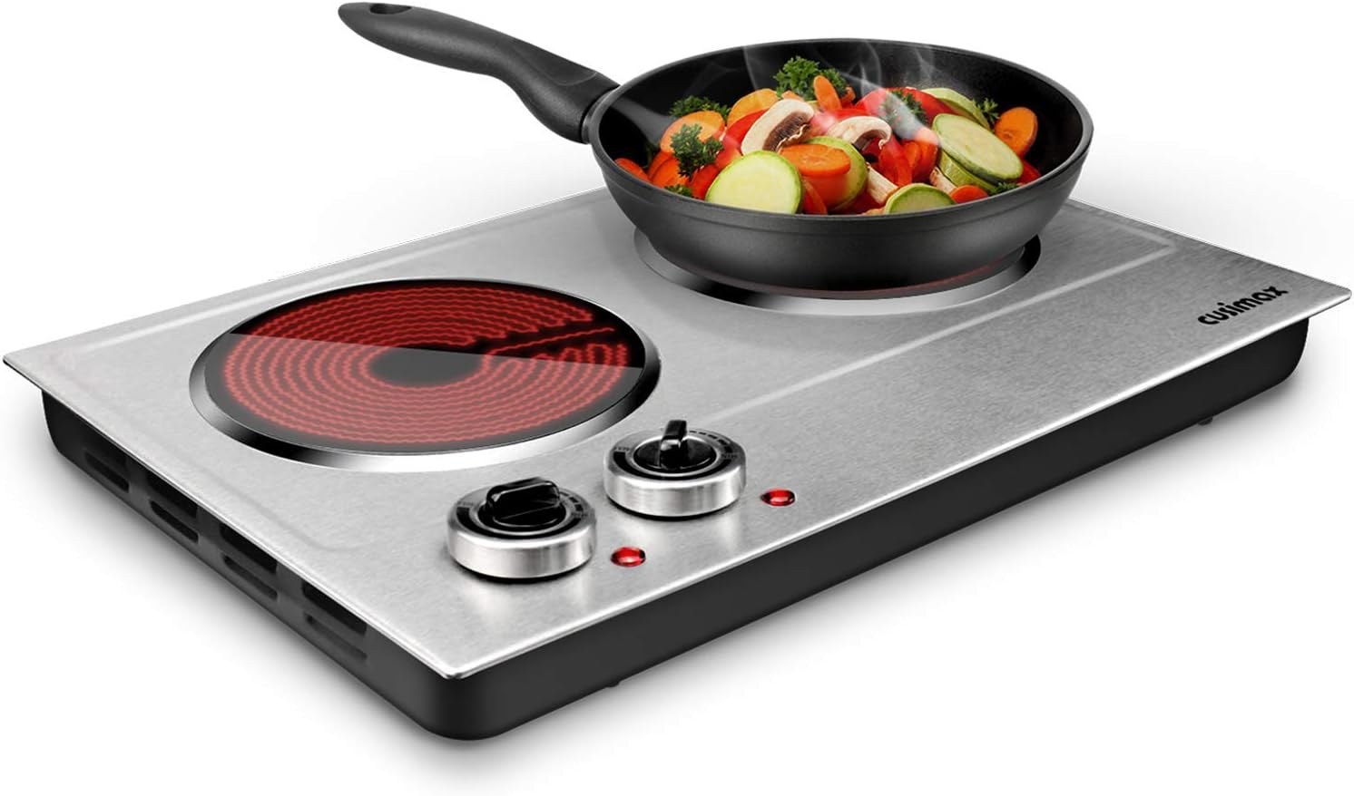 CUSIMAX 1800W Ceramic Electric Hot Plate for Cooking, Dual Control Infrared Cooktop, Double Burner,