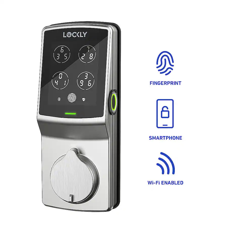Lockly - Secure Pro Smart Lock Wi-Fi Replacement Deadbolt with 3D Biometric Fingerprint/Keypad/Voice Control Access - Satin Nickel