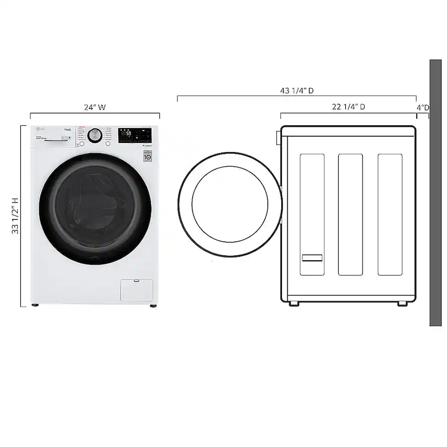 LG - 2.4 Cu. Ft. High-Efficiency Smart Front Load Washer and Electric Dryer Combo with Steam and Sensor Dry - White