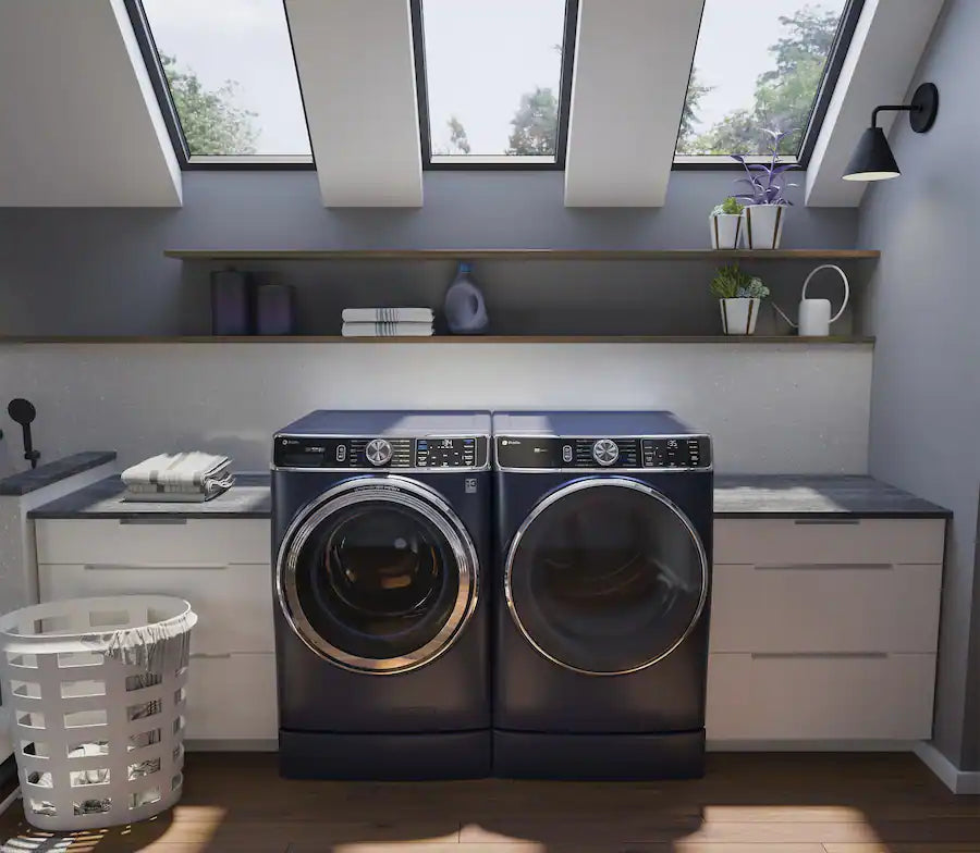 GE Profile - 7.8 Cu. Ft. Stackable Smart Electric Dryer with Steam and Sanitize Cycle - Sapphire Blue