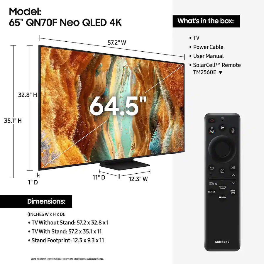 Samsung - 65” Class QN70F Series Neo QLED Mini LED 4K UHD SamsungVision AI Smart Tizen TV (2025)